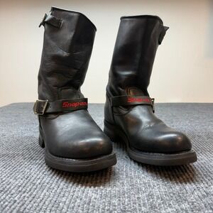 Snap On Leather Motorcycle Boots Mens 11 Black Biker Collector Logo Harness